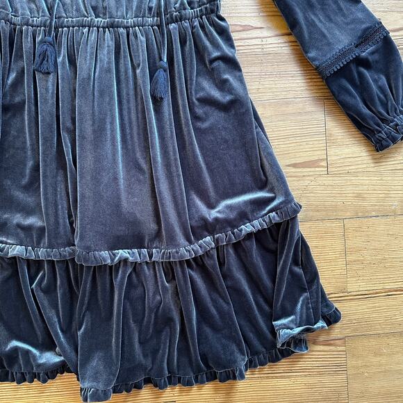Kate and Sam dark gray velvet long sleeve tiered midi dress SIZE L - Picture 2 of 5
